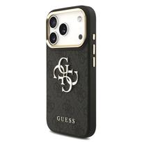 GUESS PU Leather 4G Metal Logo Gold Frame Case for iPhone 17 Pro / Black