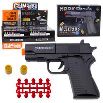 Mini žaislinis pistoletas WARFARE su kulkomis ir gilzėmis, juodas, 13.5 cm