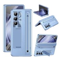 Su lietimo rašikliu Samsung Galaxy Z Fold 7 6 5 dėklas Vyrio šarvai Atsparus smūgiams Magnetinis stovas 360 Pilna apsauga Sulankstomas dangtelis For Galaxy Z Fold 7 mėlyna