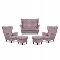 Carol poilsio komplektas sofa foteliai pufai dryžiai Family Meble rožinė