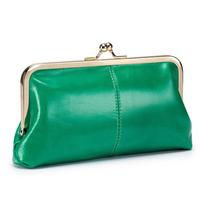 Wallet Purse for Women Genuine Cow Leather Large Capacity Card Holder Elegant Clutch Phone Bag MIT žalia