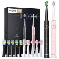 „Fairywill Sonic“ elektrinis dantų šepetėlis E11 vandeniui atsparus USB įkroviklis su 8 šepetėlio keitimo galvutėmis juodos ir rožinės spalvos rinkinys, skirtas porų dantų šepetėliams, AE-FW-E11BP-Set-kNkI