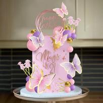 Pink Purple Balls Cake Toppers Butterfly Cake Decorations Happy Birthday Cake Topper for Wedding Baby Shower Birthday Flower The