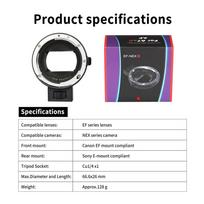 EF-NEX II adapterio žiedas Canon EF EF-S objektyvui prie Sony E jungties korpuso a9 a7m3 a6500 viso kadro automatinis fokusavimas automatinė diafragma 55mm&Sony E-mount&Canon EF (EOS) juoda