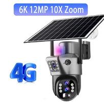 Saulės kamera 4G SIM kortelė lauko stebėjimas 6K trys objektyvai 10 skaitmeninis priartinimas belaidis CCTV PTZ IP66 sauga saulės energija maitinama kamera 4K Cam No Zoom