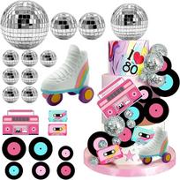 20PCS Roller Skate Cake Topper Disco Ball Cake Toppers Retro Hip Hop Theme Party Cake Decoration for 80s 90s Skating Theme Party