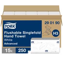 Servetėlės Tork Flushable Singlefold Advanced H3 (290190), 2 sluoksniai, baltos spalvos, 250 lapelių