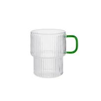 Latte stiklinė su žalia ąsele CHiATO, 300 ml – su grioveliais, skaidri
