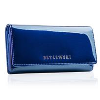 Didelis moteriškas piniginė, Betlewski®, natūrali lakinė oda, Royal, RFID Secure, mėlyna spalva