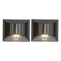 2 sieninių nerūdijančio plieno saulės LED šviestuvų rinkinys Star Trading Wally, aukštis 8 cm