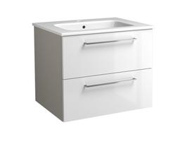 Apatinė spintelė su stalčiais, praustuvu, rankenomis, JOY balta blizgi 61 cm
