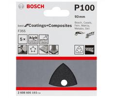 Bosch šlifavimo popierius F355, 93 mm, 100 grūdėtumas, 5 vnt.