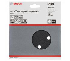 Bosch šlifavimo popierius F355, 150 mm, 80 grūdėtumas, 5 vnt.