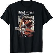 Attack on Titan Mikasa with Titan and Shield Anime T-Shirt S juoda