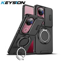 KEYSION 360° Rotating Ring Stand Phone Case for VIVO V50 5G Slide Camera Protection Magnetic Shockproof Back Cover for VIVO V50 for VIVO V50 juoda