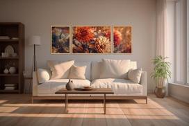 3 dalių gėlių sienų meno reprodukcija Huhu308, 140x50 cm