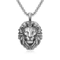 Lion Head Pendant Necklace for Men, Hip-hop Punk Style Accessories for Women, Retro Trendy Accessories for Men 60CM liūtas