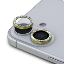 „Apple“ – „Guess“ fiksuotas blizgučių apsauginis lęšis iPhone 16 / 16 Plus, auksinis
