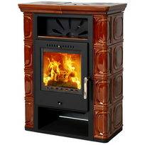 Plieninė krosnelė Thorma Borgholm TOP, 3.5 - 10.5 kW, riešutmedžio spalvos keramikos apdaila