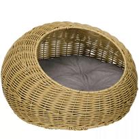 Katės guolis su plaunama pagalvėle, gyvūnams iki 4 kg, vidinis, dirbtinio rotango, Ø50 x 31 cm, šviesiai rudas