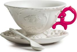 Seletti Arbatos puodelis I-Tea su lėkštute ir šaukštu fuksijos spalvos