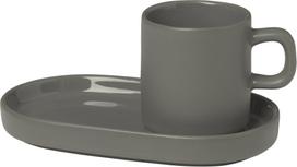 Blomus Espresso puodeliai Pilar su lėkštute pewter 2 vnt.