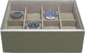 Stackers Laikrodžių dėžutė Stackers Pebble Classic 8 skyriai su dangteliu alyvuogių spalvos