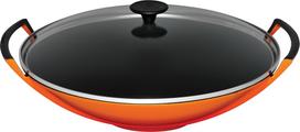 Le Creuset Wok Tradition Collection su stikliniu dangteliu liepsnojančios oranžinės spalvos 36 cm