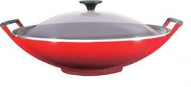 Le Creuset Wok Tradition Collection su stikliniu dangteliu vyšninės spalvos 36 cm