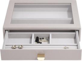 Stackers Papuošalų dėžutė Stackers 6 skyrių su stalčiumi ir stikliniu dangteliu taupe spalvos classic