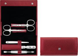 Zwilling Manikiūro reikmenys Classic Inox su žirklėmis odiniame dėkle raudonos spalvos 5 vnt.