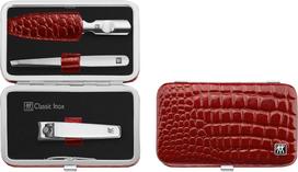 Zwilling Manikiūro reikmenys Classic Inox odiniame horizontaliame dėkle raudonos spalvos 3 komp.