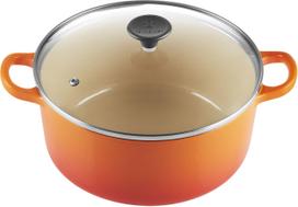 Le Creuset Kepimo indas Tradition Collection su stikliniu dangteliu liepsnojančios oranžinės spalvos 22 cm