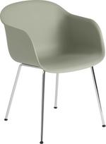 Muuto Fotelis Fiber Tube ant chromuotų kojų pilkos ir žalios spalvos