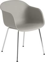 Muuto Fotelis Fiber Tube ant chromuotų kojų pilkos spalvos