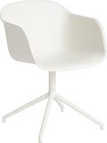 Muuto Besisukantis fotelis Fiber Swivel su aliuminio kojomis baltos spalvos