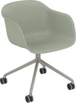 Muuto Fotelis ant ratukų Fiber Swivel su aliuminio kojomis pilkos ir žalios spalvos
