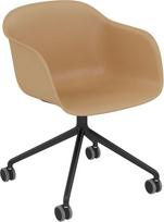 Muuto Fotelis ant ratukų Fiber Swivel su aliuminio kojomis ochros spalvos