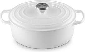 Le Creuset Brytfanna Signature ovali, 29 cm, balta su sidabrine dangčio rankenėle