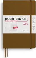 Leuchtturm 1917 Savaitinis planuoklis su linijiniu užrašų knygele kietu viršeliu Leuchtturm 1917 2026 EN A5, rudas