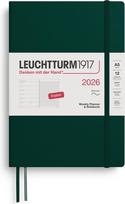 Leuchtturm 1917 Savaitinis planuoklis su linijiniu užrašų knygele minkštais viršeliais Leuchtturm 1917 2026 EN A5, miško žalia
