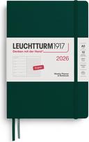 Leuchtturm 1917 Savaitinis planuoklis su taškuotu užrašų knygele kietu viršeliu Leuchtturm 1917 2026 EN A5, miško žalia
