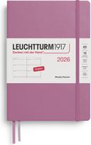 Leuchtturm 1917 Savaitinis planuoklis Leuchtturm 1917 2026 EN A5, kietu viršeliu, purvinai rožinis
