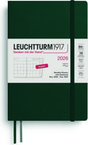 Leuchtturm 1917 Mėnesinis planuoklis su užrašų knygele minkštais viršeliais Leuchtturm 1917 2025/2027 16M EN B6+, miško žalia