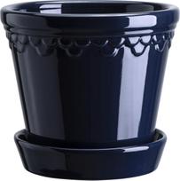 Bergs Potter Vazonas su lėkštute Københavner, 16 cm, safyro spalvos, glazūruotas