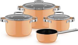 WMF Puodų rinkinys su prikaistuviu ir 3 dangčiais WMF Fusiontec Mineral Pro, oranžinis, 7 dalių
