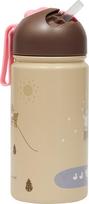OYOY Termo buteliukas su šiaudeliu Friends in the Forest, 360 ml, smėlio spalvos, rudas