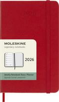 Moleskine Savaitinis kalendorius Moleskine 2026 12M P, kietu viršeliu, raudonas