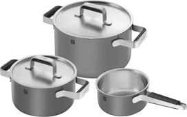 Zwilling Puodų rinkinys Pure su prikaistuviu ir 2 dangčiais, pilkas, 5 dalių
