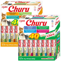INABA Churu katėms – skonių mišinys su jūros gėrybėmis ir vištiena 80x14g